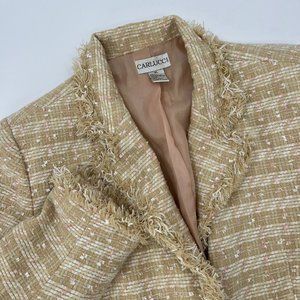 Carlucci Women's Blazer XL Tan With Pink Blue Sparkly Threads Career Tweed